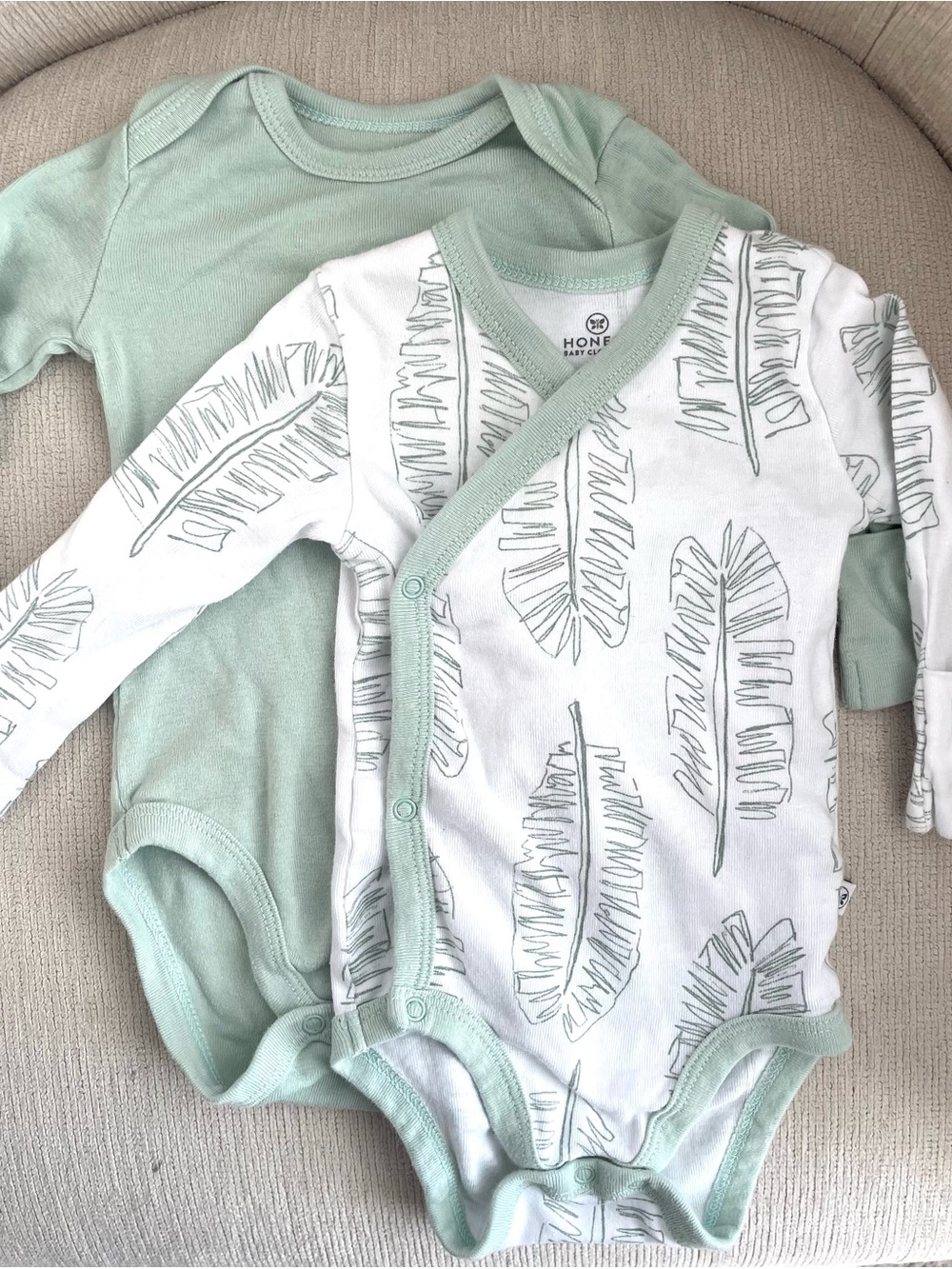 Organic Cotton 2pc Long Sleeve Bodysuit & Kimono Style Onsie/Jumbo Leaf Sage/0-3